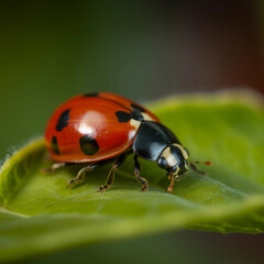 Fototapeta premium Close up macro of a ladybird on a leaf created with generative AI technology