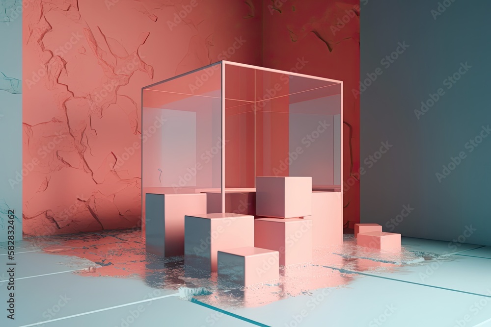 Poster a cube in an abstract background drawing. generative ai