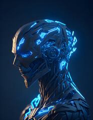 Künstliche Intelligenz ein blau leuchtender Roboter Kopf