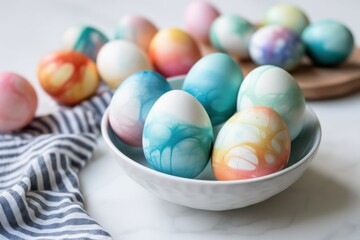 Fototapeta na wymiar Easter Eggs Marble Design With Nice Colors, Modern Pascha Decor, Textile And Table