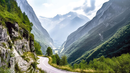 Ländliches Dorf Haus Landschaft in den Alpen in der Schweiz Österreich Bayern Ruhe und Beschaulichkeit Generative AI Digital Art Wandbild Hintergrund Cover