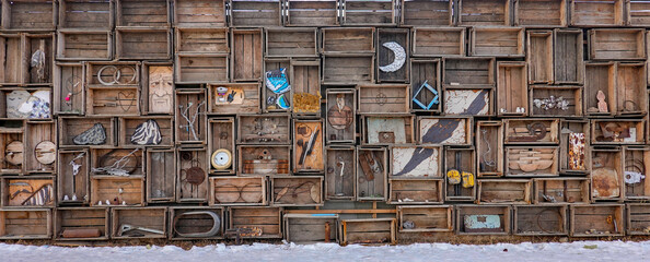 Texture made of old wooden boxes 
