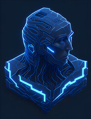 Künstliche Intelligenz ein blau leuchtender Roboter Kopf