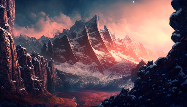 Stunning beautiful mountain scenery with open skies and surroundings. Fantasy and cinematic mountains © NeuroSky