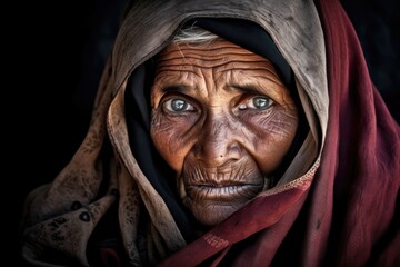 Elderly Women With Wrinkles and Head Scarf - Generative AI