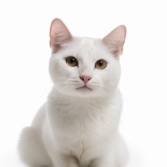 An isolated adorable white cat on white background Generative AI