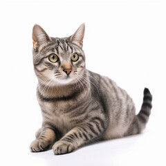 Fototapeta premium An isolated cute tabby cat on white background Generative AI