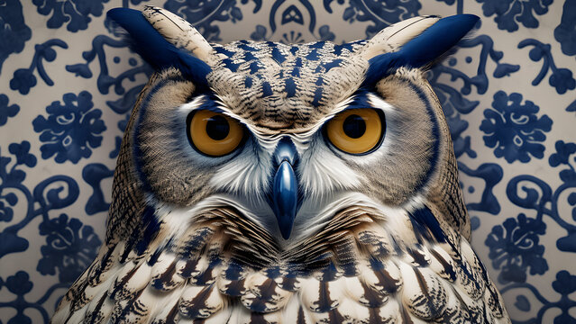 great horned owl, Eurasian eagle-owl, oehoe, on a wall paper background