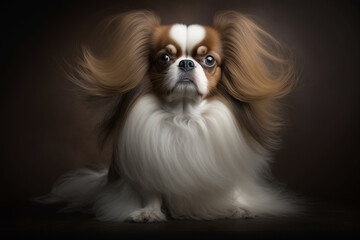 Elegant Japanese Chin Dog on Dark Background - Capturing the Graceful and Affectionate Traits of the Breed