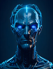 AI Künstliche Intelligenz ein blau leuchtender Roboter Kopf