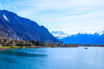 View of the Alps and Lake Geneva in Montreux, Switzerland