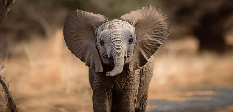 Baby elephant with big ears, image created with generative ai.