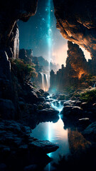 Fototapeta na wymiar mystical magical waterfall in the mountains