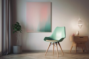 Stylish room with a plastic chair. Model for a poster. Generative AI