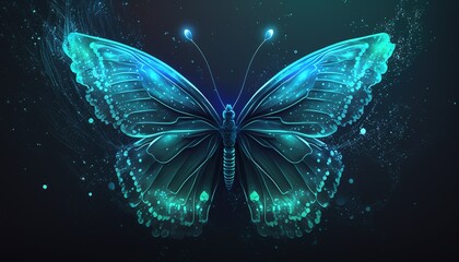 Transparente Schmetterlinge als Hintergrund. Hübsche Fantasie Schmetterlinge als durchsichtige Holografie mit Glitzer und leuchtenden Partikeln. Generativ KI