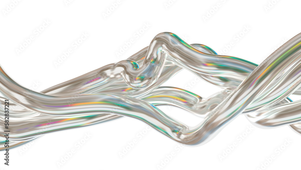 Fototapete 3d render illustration - holographic trendy soft wave in motion. abstract colorful gradient element 