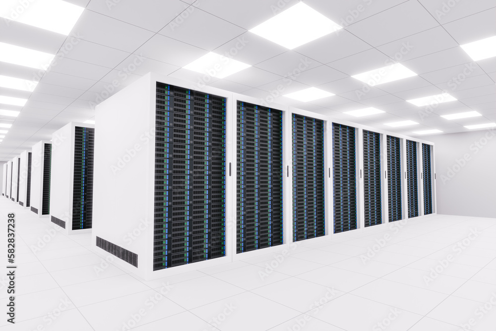 Aufkleber data center with many rows of servers. 3d render