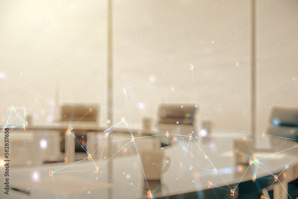 Aufkleber abstract virtual technology sketch on a modern boardroom background, future technology and ai concep