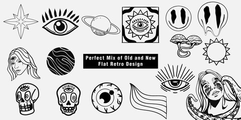 Vintage-Inspired Vector Illustrations for Fashion and Merchandise in Flat Retro Style