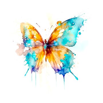 Butterfly isolated on white background, artistic butterfly drawn in watercolor, generative ai illustration