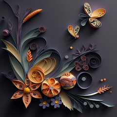 Abstract background with flowers and butterflies - Generative AI 