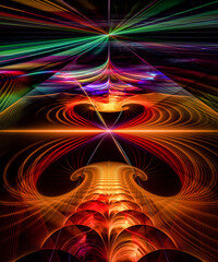 abstract fractal light wave reflections and refractions with prism and shapes