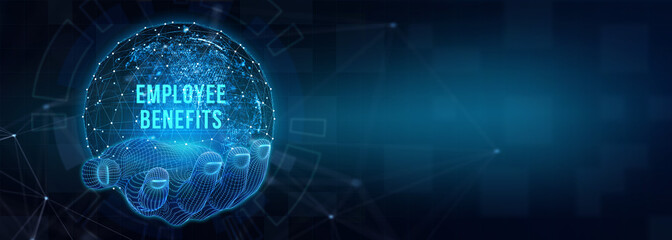 Business, Technology, Internet and network concept. Shows the inscription: EMPLOYEE BENEFITS. 3d illustration