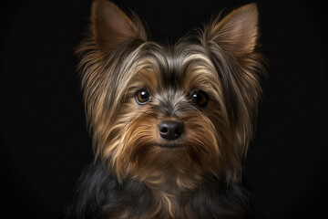 Fototapeta premium Capturing the Charm of Yorkshire Terriers: Adorable Dog on Dark Background