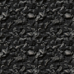 Seamless black crumbled rock, coal pattern background. Repeatable pattern background design.