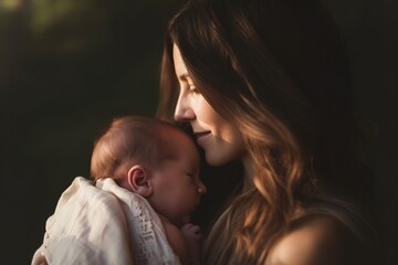 Fototapeta Mother kissing her newborn baby. Mother's day conceptual portrait. Generative AI obraz