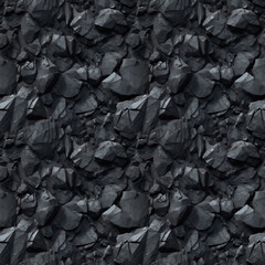 Seamless black crumbled rock, coal pattern background. Repeatable pattern background design.
