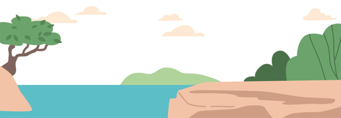 Summer Landscape With River, Tree And Bushes Under Cloudy Sky With Pink Clouds. Natural Background, Summertime