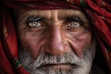 Closeup Elderly Man in Head Scarf- Generative AI