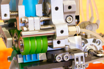 Professional sewing machine, textile fabric production industrial concept background