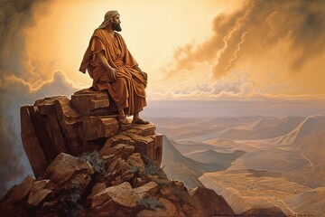 Fototapeta na wymiar Moses on Mount Nebo. Generative AI.