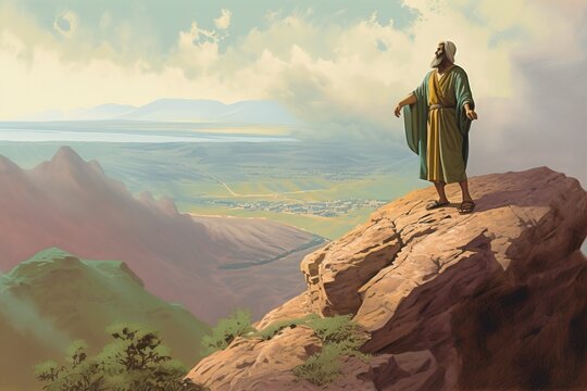 Moses on Mount Nebo. Generative AI.