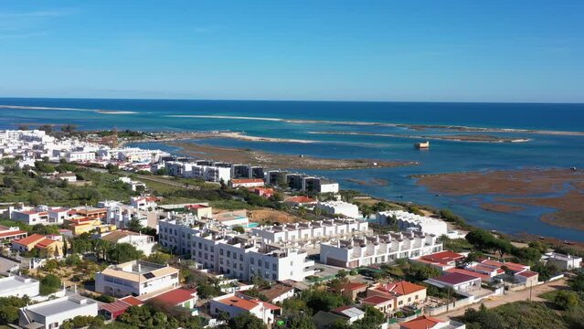 Spectacular aerial views of the Ria Formosa and Fuzeta, a touristic residential area.