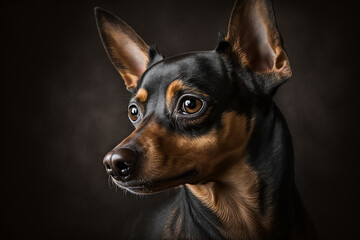 Obraz premium Majestic Pinscher Dog on a Dark Background: A Stunning Representation of the Breed's Bold and Loyal Traits