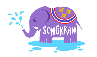 Vector logo for Songkran festival in Thailand with elephant.