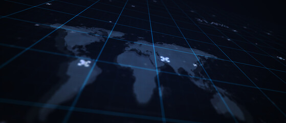 Map of the planet. World map. Global social network. Future. Blue futuristic background with planet Earth. 3d illustration.