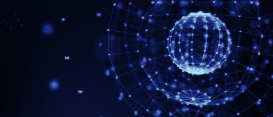 Global social network. Future. Blue futuristic background with planet Earth. 3d illustration.