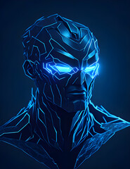 Künstliche Intelligenz ein blau leuchtender Roboter Kopf