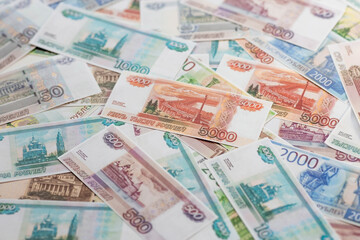 Fototapeta na wymiar Russian money of different denominations. Background of money.