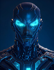 Künstliche Intelligenz ein blau leuchtender Roboter 