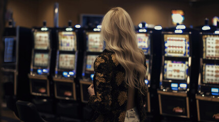 Young girl playing casino slots. generative AI