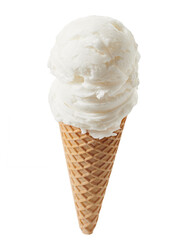 vanilla ice cream with cone isolated on white