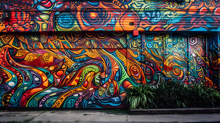 Funky and Colorful Street Art Mural with Vibrant Graffiti and Urban Style, AI Generated