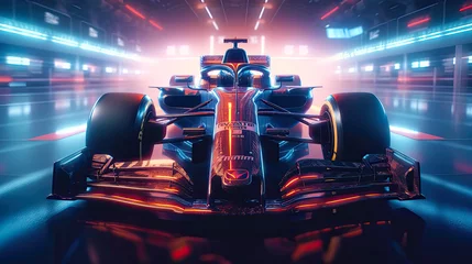 Foto auf Acrylglas F1 Racing formula on the road at night. Postproducted generative AI illustration.