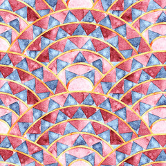 Watercolor seamless pattern. Wavy ornament for textiles, packaging. Handmade. - 582846065
