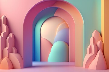 Stand podium wall scene pastel color background, geometric shape for product display presentation.